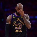 May 11, 2026; Los Angeles, California, USA; Los Angeles Lakers forward LeBron James (23) during the first half in game four of the second round of the 2026 NBA Playoffs at Crypto.com Arena. Mandatory Credit: Gary A. Vasquez-Imagn Images