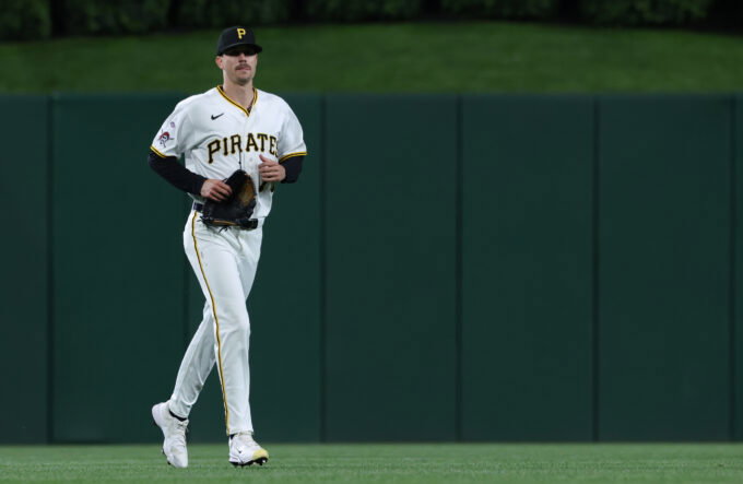 May 13, 2026; Pittsburgh, Pennsylvania, USA; Pittsburgh Pirates relief pitcher Brandan Bidois (77) jogs in from the bullpen to make his major league debut against the Colorado Rockies during the eighth inning at PNC Park. Mandatory Credit: Charles LeClaire-Imagn Images