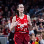 May 22, 2026; Indianapolis, Indiana, USA; Indiana Fever guard Caitlin Clark (22) celebrates a made shot in the second half against the Golden State Valkyries at Gainbridge Fieldhouse. Mandatory Credit: Trevor Ruszkowski-Imagn Images