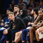 May 25, 2026; Cleveland, Ohio, USA; Cleveland Cavaliers bench looks on in the fourth quarter against the New York Knicks during game four of the eastern conference finals for the 2026 NBA playoffs at Rocket Arena.