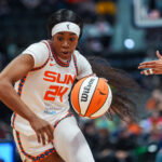 May 30, 2026; Hartford, Connecticut, USA; Connecticut Sun forward Aneesah Morrow (24) drives the ball against the Los Angeles Sparks in the second half at PeoplesBank Arena. Mandatory Credit: David Butler II-Imagn Images