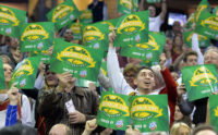 Jan 25, 2016; Cleveland, OH, USA; Fans hold up signs during the Australia Day game between the Cleveland Cavaliers and the Minnesota Timberwolves at Quicken Loans Arena. Mandatory Credit: David Richard-USA TODAY Sports