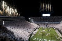 The Penn State Nittany Lions run onto the field to play Minnesota in a White Out game at Beaver Stadium on Saturday, Oct. 22, 2022, in State College. Penn State won, 45-17. Credit: Dan Rainville / USA TODAY NETWORK