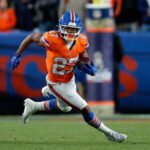 Nov 6, 2025; Denver, Colorado, USA; Denver Broncos running back J.K. Dobbins (27) runs the ball in the fourth quarter against the Las Vegas Raiders at Empower Field at Mile High. Mandatory Credit: Isaiah J. Downing-Imagn Images