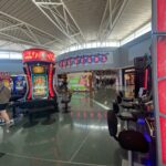Slot machines at the Harry Reid International Airport in Las Vegas, Nevada.