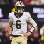 Jan 4, 2026; Atlanta, Georgia, USA; New Orleans Saints quarterback Tyler Shough (6) in action against the Atlanta Falcons in the third quarter at Mercedes-Benz Stadium. Mandatory Credit: Brett Davis-Imagn Images