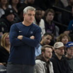 Jan 11, 2026; Minneapolis, Minnesota, USA; Minnesota Timberwolves acting head coach Micah Nori looks on against the San Antonio Spurs in the first half at Target Center. Mandatory Credit: Jesse Johnson-Imagn Images