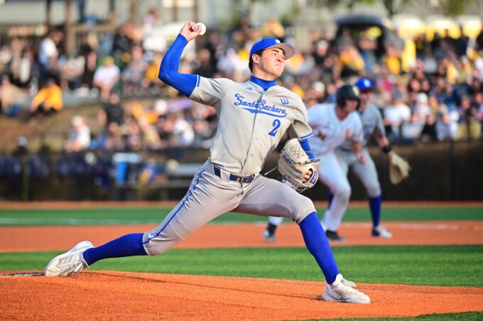 UC Santa Barbara Gauchos right-handed pitcher Jackson Flora (2) pitches during the game against the Southern Miss Golden Eagles at Pete Taylor Park in Hattiesburg, Miss., on Friday, Feb. 13, 2026. Credit: Matt Bush/Special to the Clarion Ledger / USA TODAY NETWORK via Imagn Images