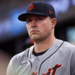 Apr 29, 2026; Atlanta, Georgia, USA; Detroit Tigers starting pitcher Tarik Skubal (29) in the dugout against the Atlanta Braves in the seventh inning at Truist Park. Mandatory Credit: Brett Davis-Imagn Images