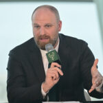 May 6, 2026; Milwaukee, WI, USA; Milwaukee Bucks introduce new head coach Taylor Jenkins speaks at a press conference at Milwaukee Art Museum. Mandatory Credit: Benny Sieu-Imagn Images