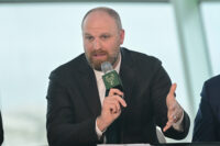 May 6, 2026; Milwaukee, WI, USA; Milwaukee Bucks introduce new head coach Taylor Jenkins speaks at a press conference at Milwaukee Art Museum. Mandatory Credit: Benny Sieu-Imagn Images