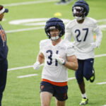 May 8, 2026; Lake Forest, IL, USA; Chicago Bears defensive back Dillon Thieneman (31) runs during Rookie Minicamp at Halas Hall. Mandatory Credit: Kamil Krzaczynski-Imagn Images