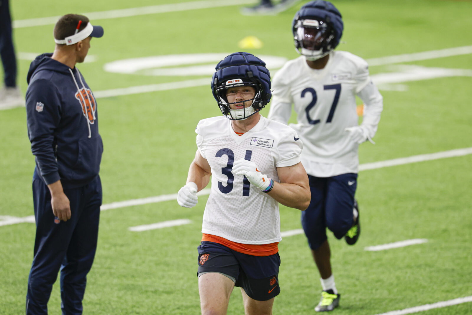 May 8, 2026; Lake Forest, IL, USA; Chicago Bears defensive back Dillon Thieneman (31) runs during Rookie Minicamp at Halas Hall. Mandatory Credit: Kamil Krzaczynski-Imagn Images