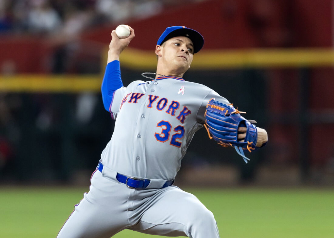 May 10, 2026; Phoenix, Arizona, USA; New York Mets pitcher Tobias Myers in the second inning against the Arizona Diamondbacks at Chase Field. Mandatory Credit: Mark J. Rebilas-Imagn Images