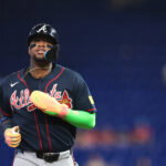 May 19, 2026; Miami, Florida, USA; Atlanta Braves designated hitter Ronald Acuna (13) runs toward third base against the Miami Marlins during the first inning at loanDepot Park. Mandatory Credit: Sam Navarro-Imagn Images