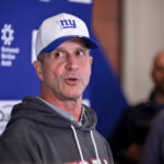May 21, 2026; East Rutherford, NJ, USA; New York Giants head coach John Harbaugh speaks at a press conference during organized team activities at Quest Diagnostics Training Center. Mandatory Credit: John Jones-Imagn Images