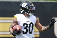 May 28, 2026; Pittsburgh, PA, USA; Pittsburgh Steelers running back Jaylen Warren (30) participates in OTA drills at the UPMC Rooney Sports Complex. Mandatory Credit: Charles LeClaire-Imagn Images