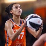 Jun 2, 2026; College Park, Georgia, USA; Connecticut Sun guard Leila Lacan (47) shoots a free throw against the Atlanta Dream in the fourth quarter at Gateway Center Arena at College Park. Mandatory Credit: Brett Davis-Imagn Images