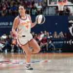 Jun 13, 2026; Uncasville, Connecticut, USA; Connecticut Sun guard Charlisse Leger-Walker (4) dribbles the ball against the Indiana Fever during the first half at Mohegan Sun Arena. Mandatory Credit: Gregory Fisher-Imagn Images