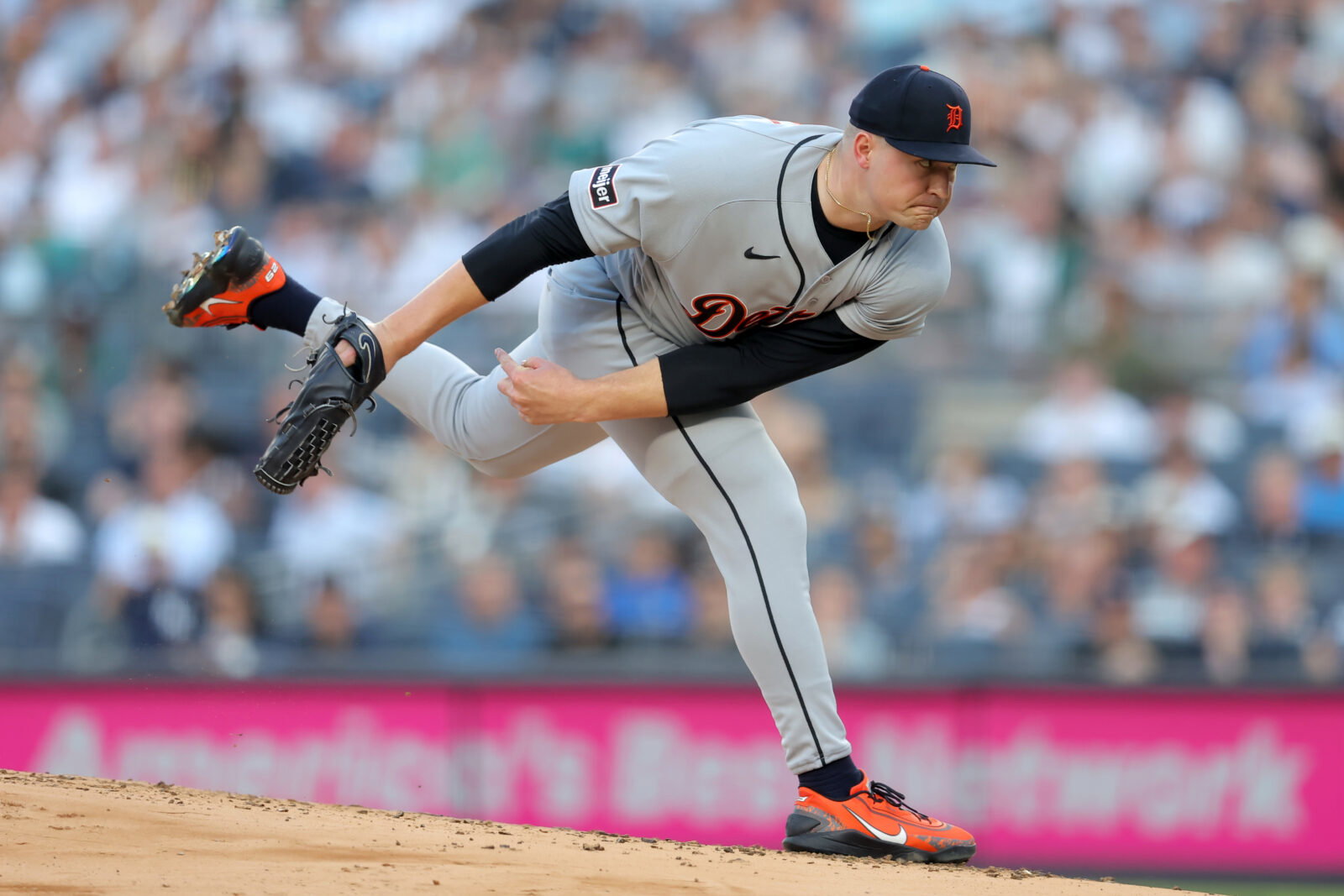 Jun 30, 2026; Bronx, New York, USA; Detroit Tigers starting pitcher Tarik Skubal (29) follows through on a pitch against the New York Yankees during the first inning at Yankee Stadium. Mandatory Credit: Brad Penner-Imagn Images