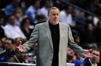 Feb 7, 2011; Denver, CO, USA; Houston Rockets head coach Rick Adelman reacts to a personal foul called on his team in the fourth quarter against the Denver Nuggets at the Pepsi Center. The Rockets defeated the Nuggets 108-103. Mandatory Credit: Ron Chenoy-USA TODAY Sports