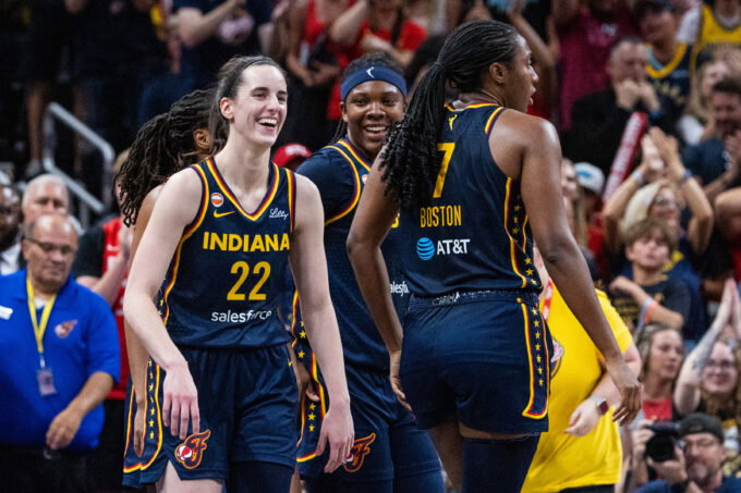 Jul 18, 2026; Indianapolis, Indiana, USA; Indiana Fever guard Caitlin Clark (22) in the second half against the New York Liberty at Gainbridge Fieldhouse. Mandatory Credit: Trevor Ruszkowski-Imagn Images