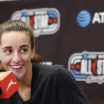 Jul 24, 2026; Chiacgo, IL, USA; Indiana Fever guard Caitlin Clark speaks during WNBA All-Star Weekend Media Day at Obama Presidential Center. Mandatory Credit: Kamil Krzaczynski-Imagn Images