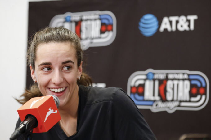Jul 24, 2026; Chiacgo, IL, USA; Indiana Fever guard Caitlin Clark speaks during WNBA All-Star Weekend Media Day at Obama Presidential Center. Mandatory Credit: Kamil Krzaczynski-Imagn Images
