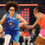 Jul 25, 2026; Chicago, Illinois, USA; Team Spoon guard Olivia Miles (5) handles the ball in the second half against Team Coop during the 2026 WNBA All Star Game at United Center. Mandatory Credit: Kamil Krzaczynski-Imagn Images