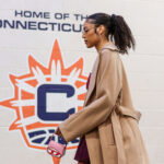 Oct 6, 2024; Uncasville, Connecticut, USA; Connecticut Sun forward Olivia Nelson-Ododa (10) arrives before the start of game four of the 2024 WNBA Semi-finals against the Minnesota Lynx at Mohegan Sun Arena. Mandatory Credit: David Butler II-Imagn Images