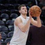 Feb 12, 2025; Salt Lake City, Utah, USA; Utah Jazz center Walker Kessler (24) warms up before a game against the Los Angeles Lakers at Delta Center. Mandatory Credit: Chris Nicoll-Imagn Images