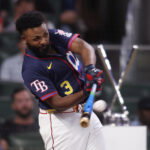 Jul 14, 2025; Atlanta, GA, USA; Tampa Bay Rays infielder Junior Caminero (13) during the 2025 Home Run Derby at Truist Park. Mandatory Credit: Brett Davis-Imagn Images
