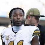 Nov 9, 2025; Charlotte, North Carolina, USA; New Orleans Saints running back Alvin Kamara (41) walks off the field after the game at Bank of America Stadium. Mandatory Credit: Bob Donnan-Imagn Images