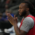 Mar 18, 2026; Greenville, SC, USA; Ohio State Buckeyes guard Bruce Thornton (2) during a practice session ahead of the first round of the men's 2026 NCAA Tournament at Bon Secours Wellness Arena. Mandatory Credit: Bob Donnan-Imagn Images