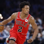 Mar 27, 2026; Oklahoma City, Oklahoma, USA; Chicago Bulls guard Collin Sexton (2) dribbles down the court against the Oklahoma City Thunder during the second half at Paycom Center. Mandatory Credit: Alonzo Adams-Imagn Images