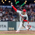 Apr 6, 2026; San Francisco, California, USA; Philadelphia Phillies pitcher Brad Keller (40) throws a pitch during the eighth inning against the San Francisco Giants at Oracle Park. Mandatory Credit: Bob Kupbens-Imagn Images