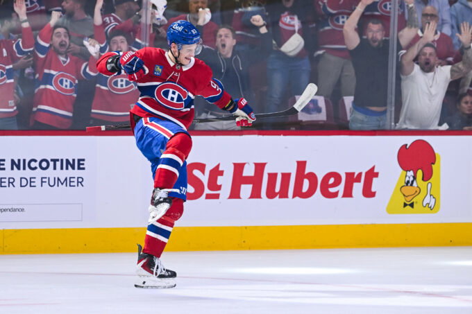 May 16, 2026; Montreal, Quebec, CAN; Montreal Canadiens right wing Ivan Demidov (93) reacts after scoring a goal against the Buffalo Sabres during the first period in game six of the second round of the 2026 Stanley Cup Playoffs at Bell Centre. Mandatory Credit: David Kirouac-Imagn Images