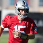 Jun 9, 2026; Henderson, NV, USA; Las Vegas Raiders quarterback Fernando Mendoza (15) runs during minicamp at Intermountain Health Performance Center. Mandatory Credit: Kirby Lee-Imagn Images