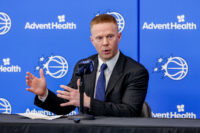 JJun 18, 2026; Orlando, FL, USA; Orlando Magic head coach Sean Sweeney takes media questions during a press conference at AdventHealth Training Center. Mandatory Credit: Mike Watters-Imagn Images