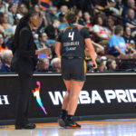 Jun 26, 2026; Uncasville, Connecticut, USA; Connecticut Sun associate head coach Roneeka Hodges coaches guard Charlisse Leger-Walker (4) during the second half at Mohegan Sun Arena. Mandatory Credit: Gregory Fisher-Imagn Images