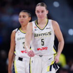 ul 2, 2026; Hartford, Connecticut, USA; Dallas Wings guard Paige Bueckers (5) and guard Azzi Fudd (35) on the court against the Connecticut Sun in the second half at PeoplesBank Arena. Mandatory Credit: David Butler II-Imagn Images