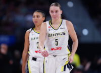 ul 2, 2026; Hartford, Connecticut, USA; Dallas Wings guard Paige Bueckers (5) and guard Azzi Fudd (35) on the court against the Connecticut Sun in the second half at PeoplesBank Arena. Mandatory Credit: David Butler II-Imagn Images