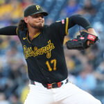 Jul 8, 2026; Pittsburgh, Pennsylvania, USA; Pittsburgh Pirates starting pitcher Jared Jones (17) delivers a pitch against the Atlanta Braves during the first inning at PNC Park. Mandatory Credit: Charles LeClaire-Imagn Images