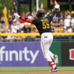Jul 11, 2026; Pittsburgh, Pennsylvania, USA; Pittsburgh Pirates right fielder Esmerlyn Valdez (55) circles the bases on a two-run home run against the Milwaukee Brewers during the fourth inning at PNC Park. Mandatory Credit: Charles LeClaire-Imagn Images