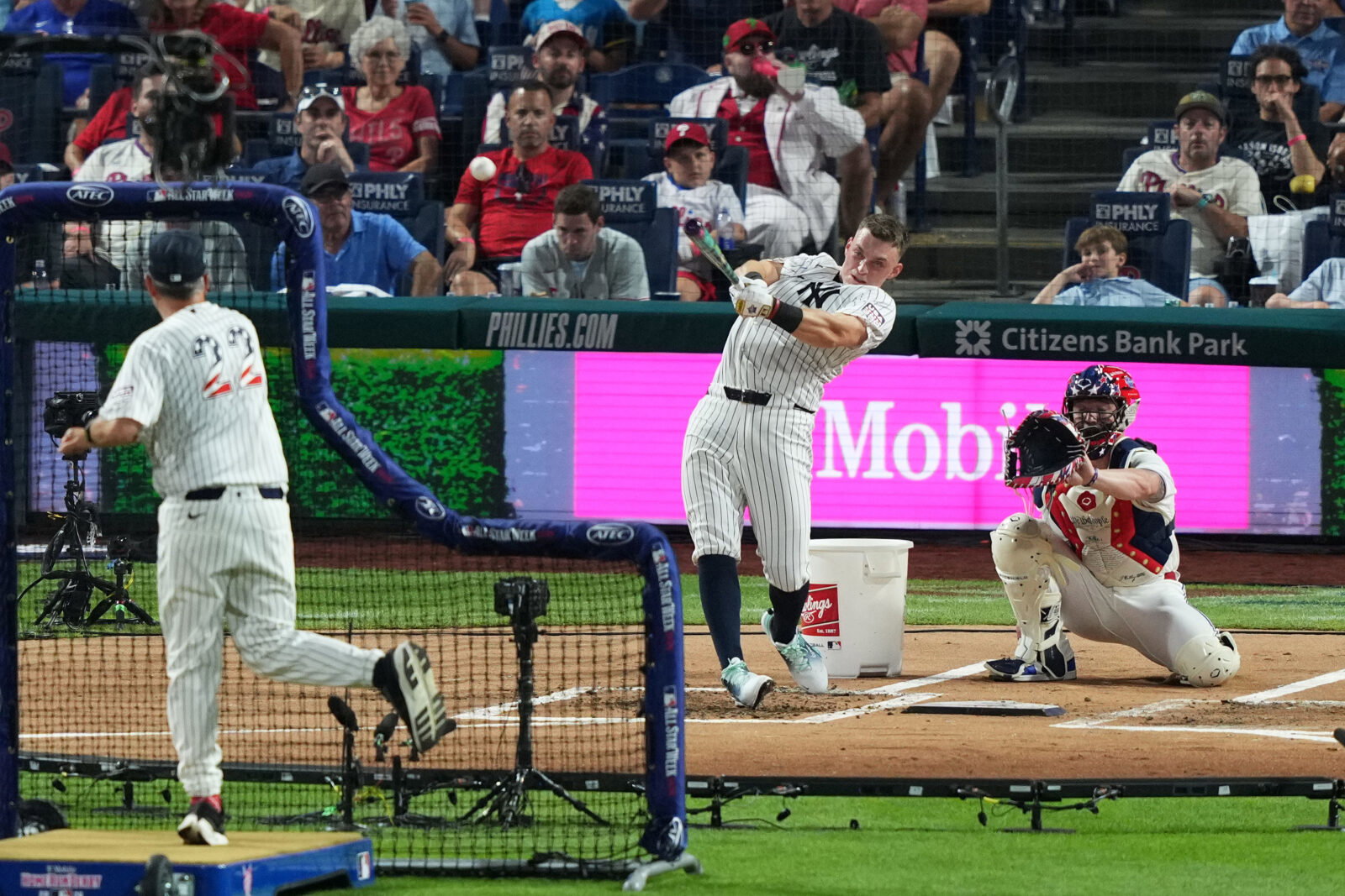 Jul 13, 2026; Philadelphia, PA, USA; New York Yankees infielder Ben Rice (22) bats during the All Star-Home Run Derby at Citizens Bank Park. Mandatory Credit: Kyle Ross-Imagn Images