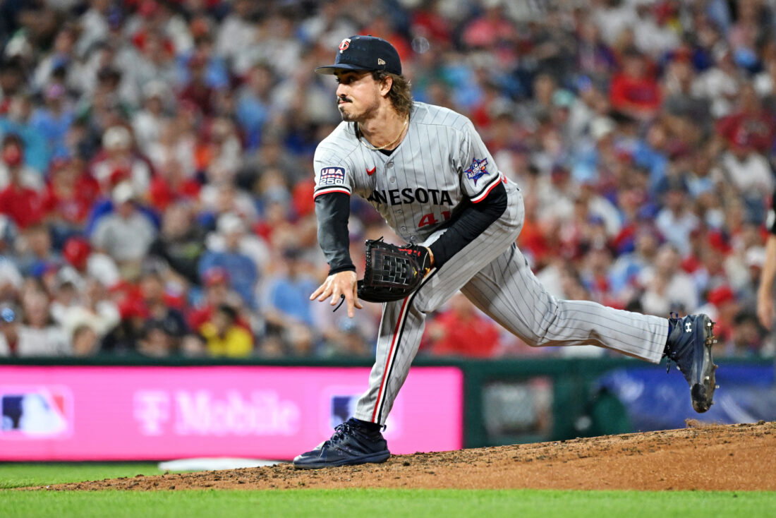 Jul 14, 2026; Philadelphia, Pennsylvania, USA; American League Minnesota Twins pitcher Joe Ryan (41) throws a pitch during the fourth inning against the National League at Citizens Bank Park. Mandatory Credit: Eric Hartline-Imagn Images