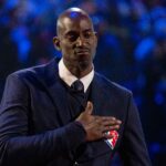 February 20, 2022; Cleveland, Ohio, USA; NBA great Kevin Garnett is honored for being selected to the NBA 75th Anniversary Team during halftime in the 2022 NBA All-Star Game at Rocket Mortgage FieldHouse. Mandatory Credit: Kyle Terada-USA TODAY Sports