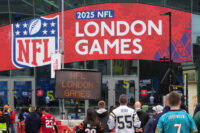 Oct 12, 2025; Tottenham, United Kingdom; Fans arrive before an NFL International Series game at Tottenham Hotspur Stadium. Mandatory Credit: Kirby Lee-Imagn Images