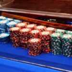 Chips are piled up on a craps table at Ocean Gaming casino in Hampton Beach.