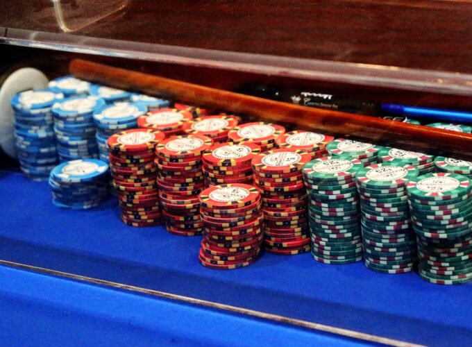Chips are piled up on a craps table at Ocean Gaming casino in Hampton Beach.